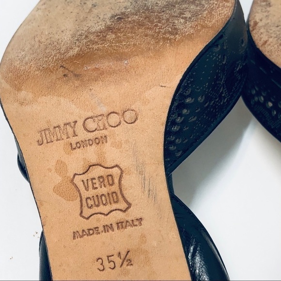 Vintage Jimmy Choo Slingback Black Leather Brogue-style Heels - Picture 3 of 7